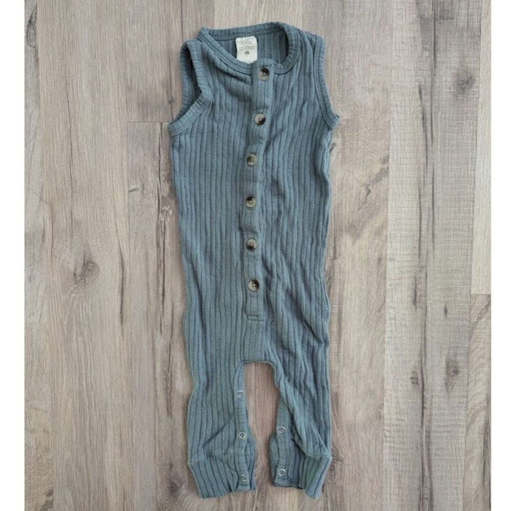3/$20 3-6M Kate Quinn Cotton Modal Blue Ribbed Pants Romper (K6)